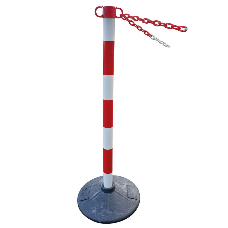 4 Red/ white posts with 6 metres red/white chain